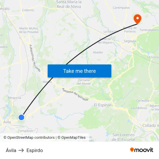 Ávila to Espirdo map