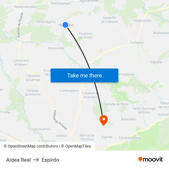 Aldea Real to Espirdo map