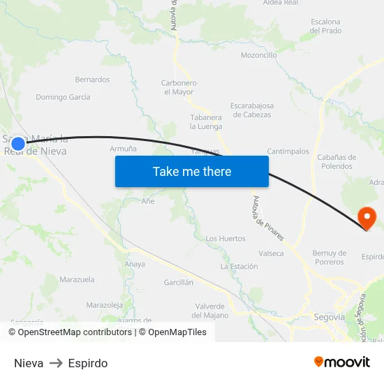 Nieva to Espirdo map