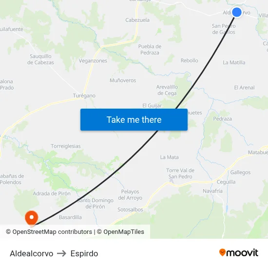 Aldealcorvo to Espirdo map