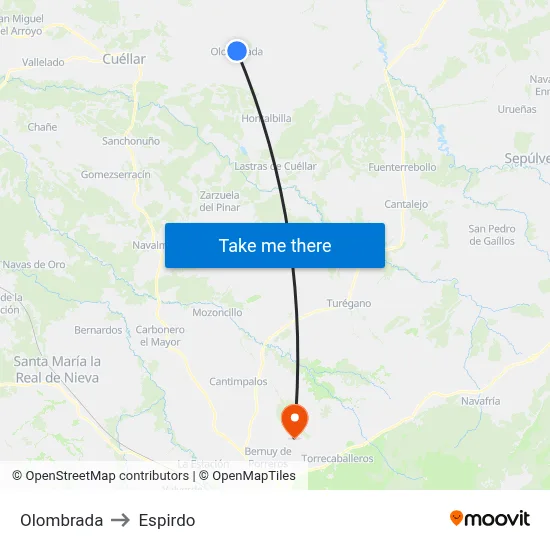 Olombrada to Espirdo map