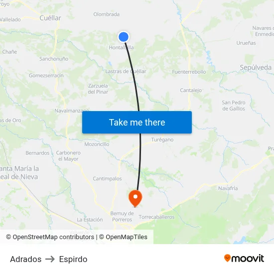 Adrados to Espirdo map
