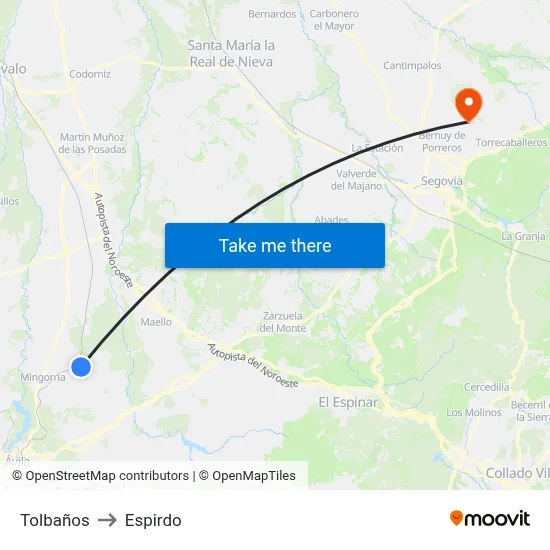 Tolbaños to Espirdo map
