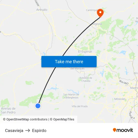 Casavieja to Espirdo map