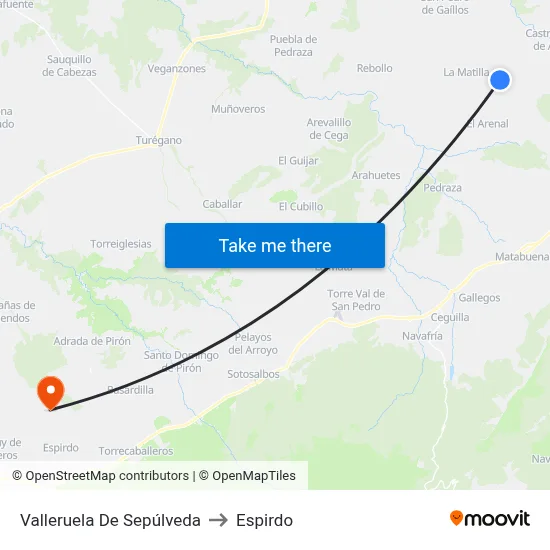 Valleruela De Sepúlveda to Espirdo map