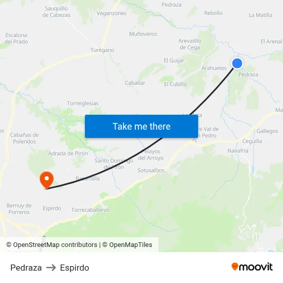 Pedraza to Espirdo map