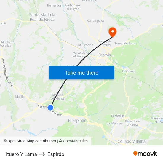 Ituero Y Lama to Espirdo map
