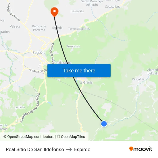 Real Sitio De San Ildefonso to Espirdo map