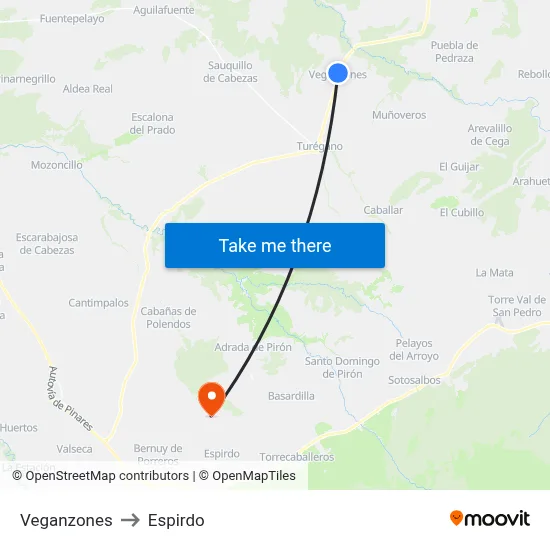Veganzones to Espirdo map