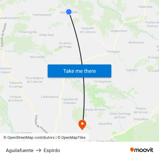 Aguilafuente to Espirdo map