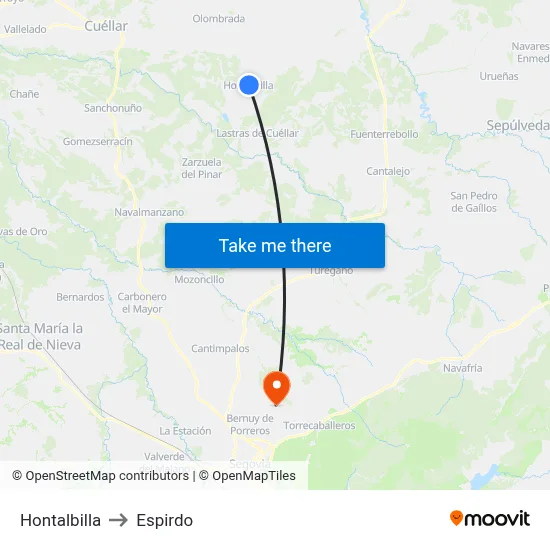 Hontalbilla to Espirdo map