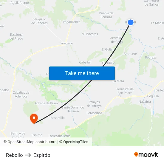 Rebollo to Espirdo map