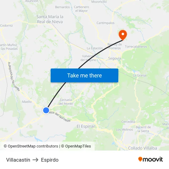 Villacastín to Espirdo map
