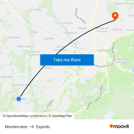 Monterrubio to Espirdo map