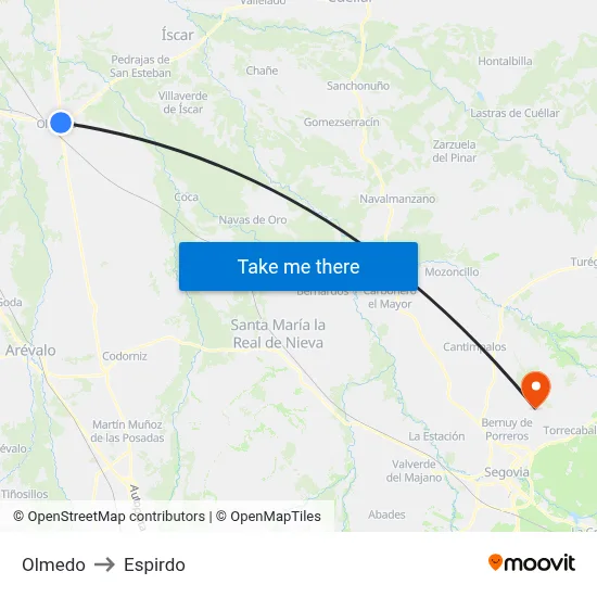 Olmedo to Espirdo map