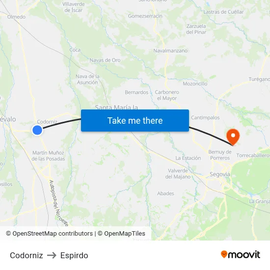 Codorniz to Espirdo map