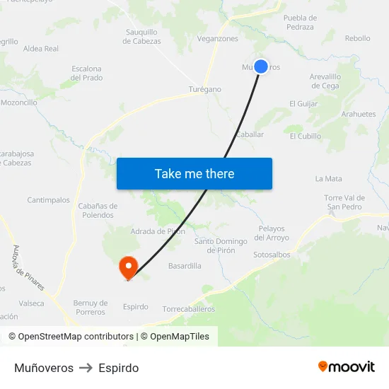 Muñoveros to Espirdo map