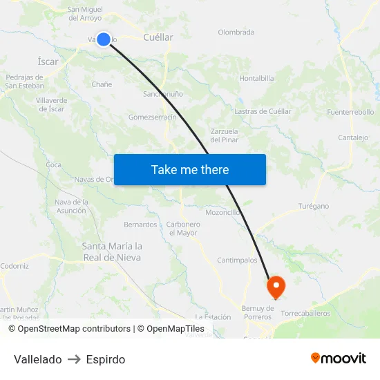 Vallelado to Espirdo map