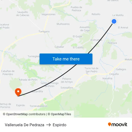 Valleruela De Pedraza to Espirdo map