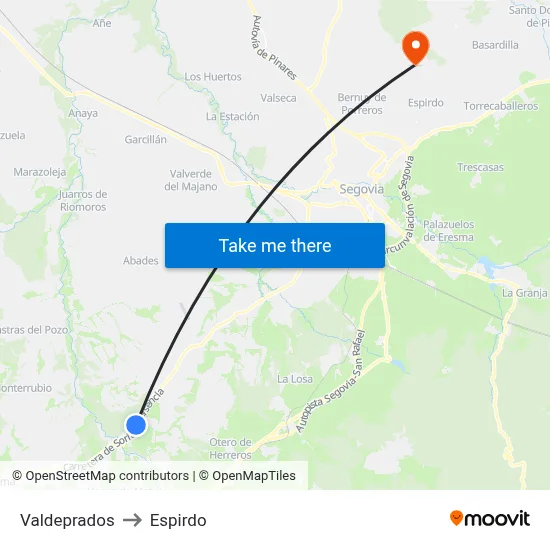 Valdeprados to Espirdo map