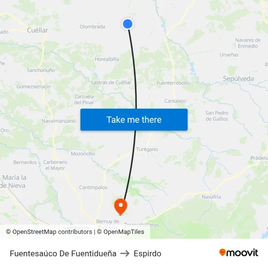 Fuentesaúco De Fuentidueña to Espirdo map