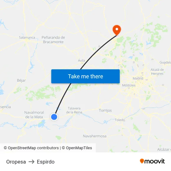 Oropesa to Espirdo map
