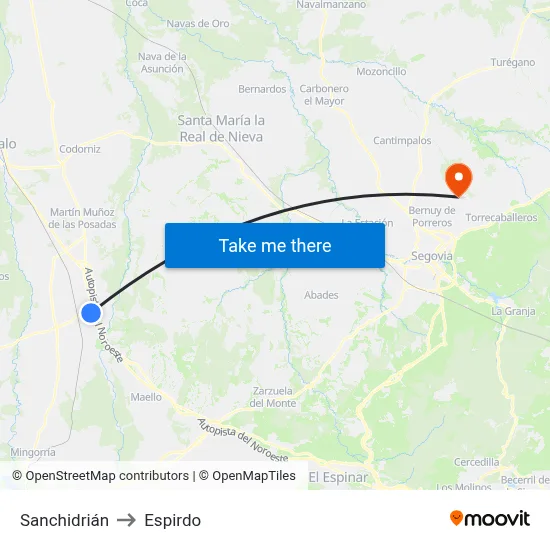 Sanchidrián to Espirdo map
