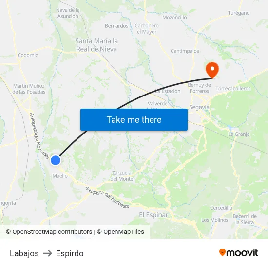 Labajos to Espirdo map