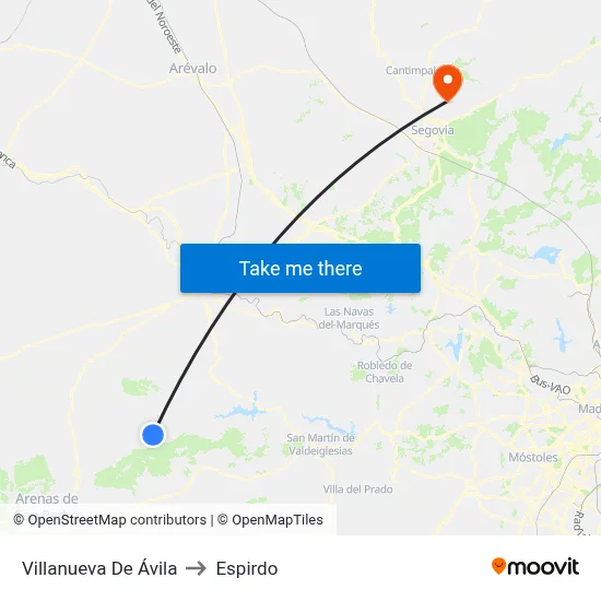 Villanueva De Ávila to Espirdo map