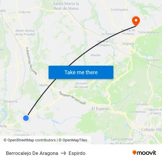 Berrocalejo De Aragona to Espirdo map