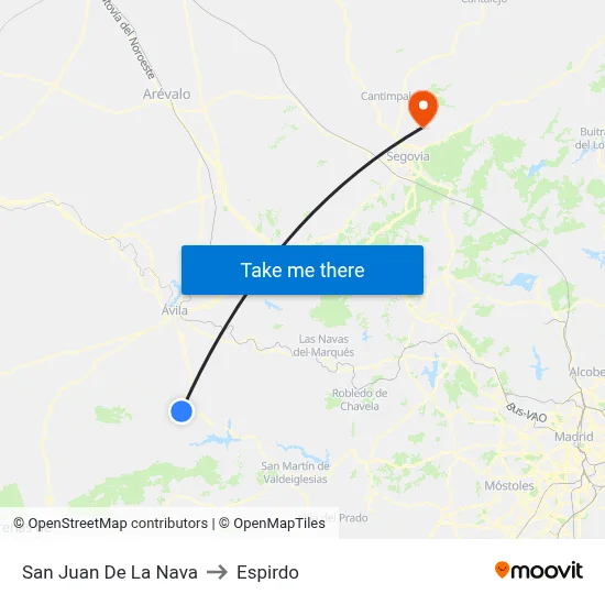 San Juan De La Nava to Espirdo map