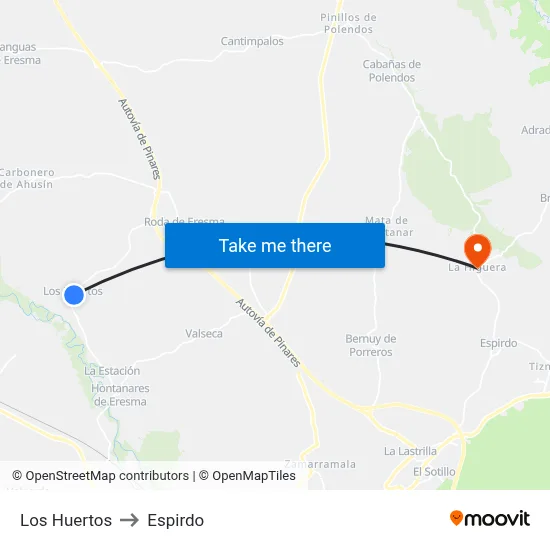 Los Huertos to Espirdo map