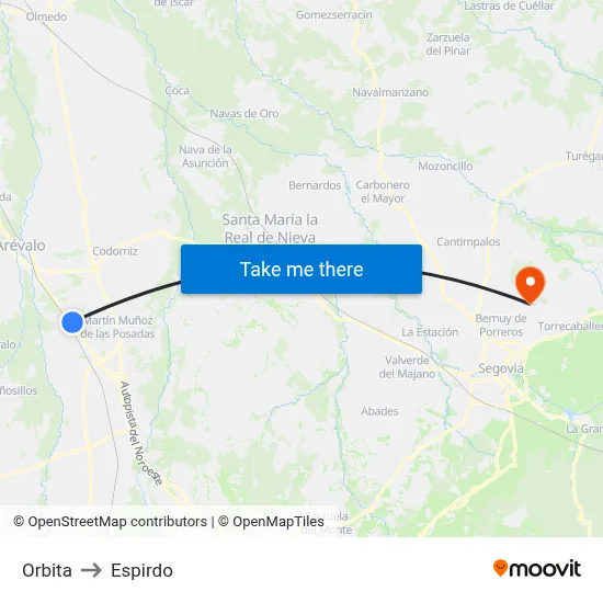 Orbita to Espirdo map