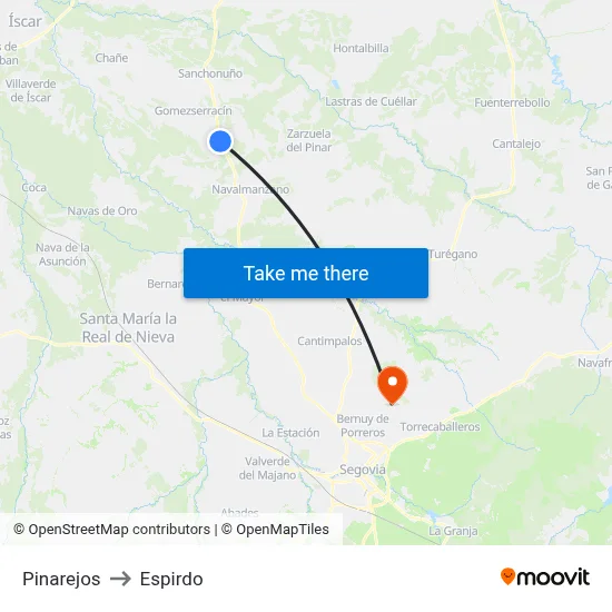 Pinarejos to Espirdo map