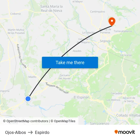 Ojos-Albos to Espirdo map