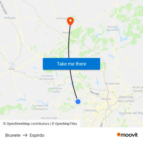 Brunete to Espirdo map