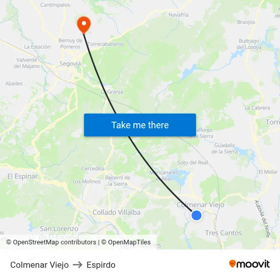 Colmenar Viejo to Espirdo map