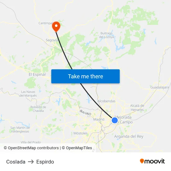 Coslada to Espirdo map