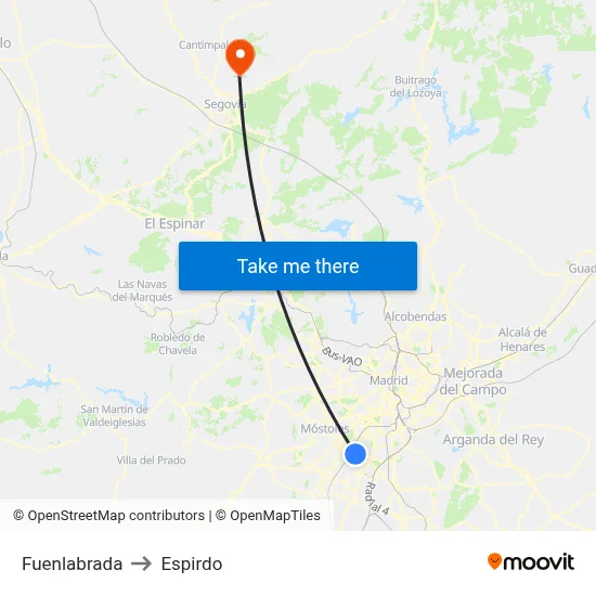 Fuenlabrada to Espirdo map