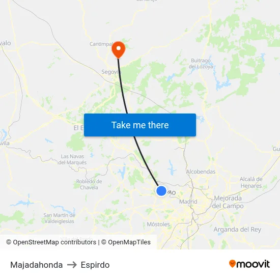 Majadahonda to Espirdo map