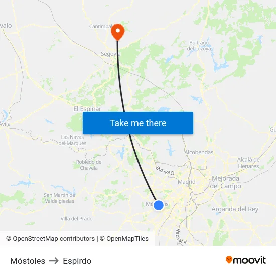Móstoles to Espirdo map