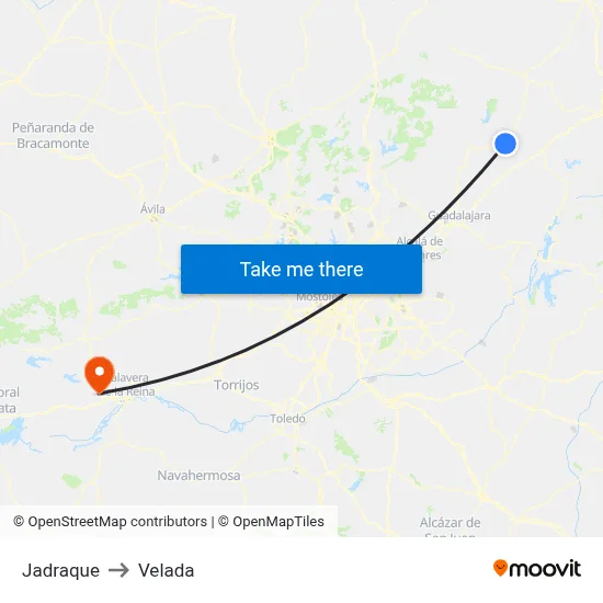 Jadraque to Velada map