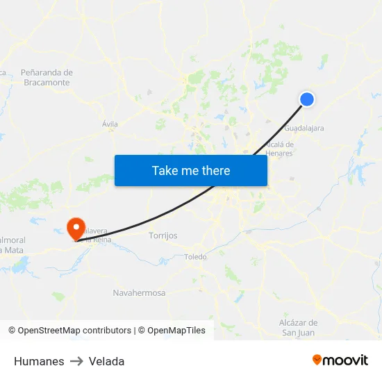 Humanes to Velada map