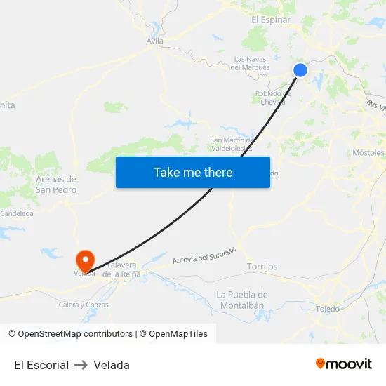 El Escorial to Velada map