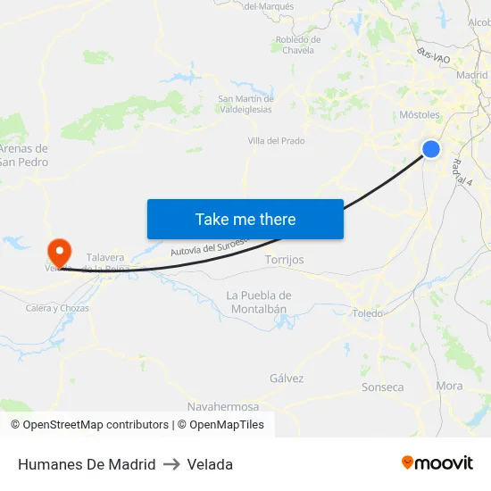 Humanes De Madrid to Velada map