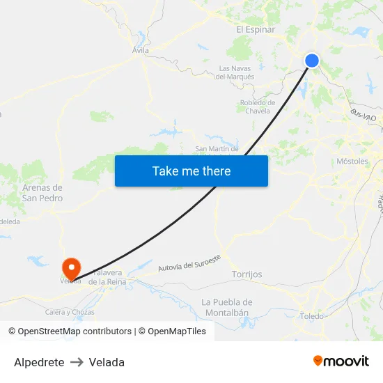 Alpedrete to Velada map