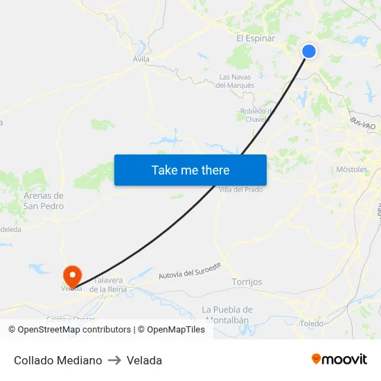 Collado Mediano to Velada map