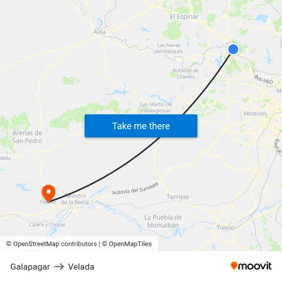 Galapagar to Velada map