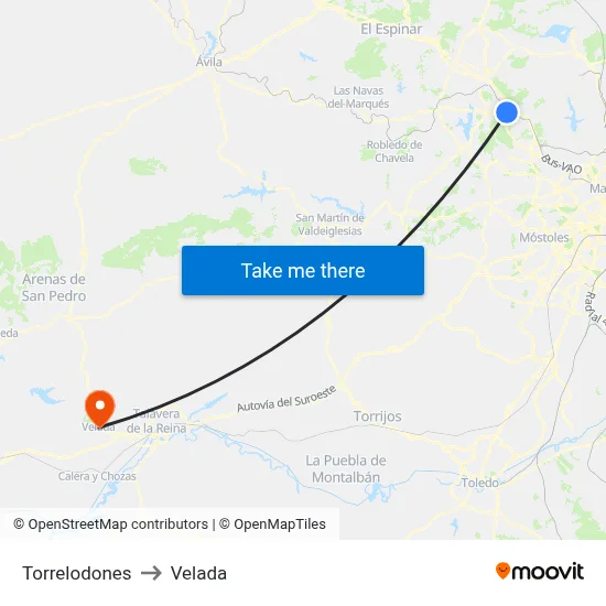 Torrelodones to Velada map