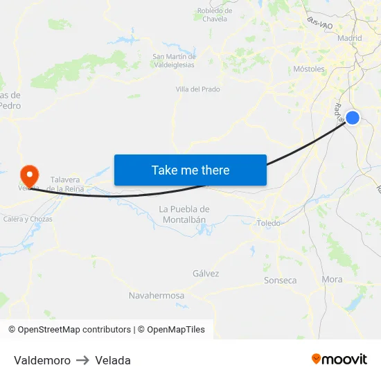 Valdemoro to Velada map